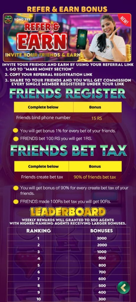 Refer & Earn Yono777