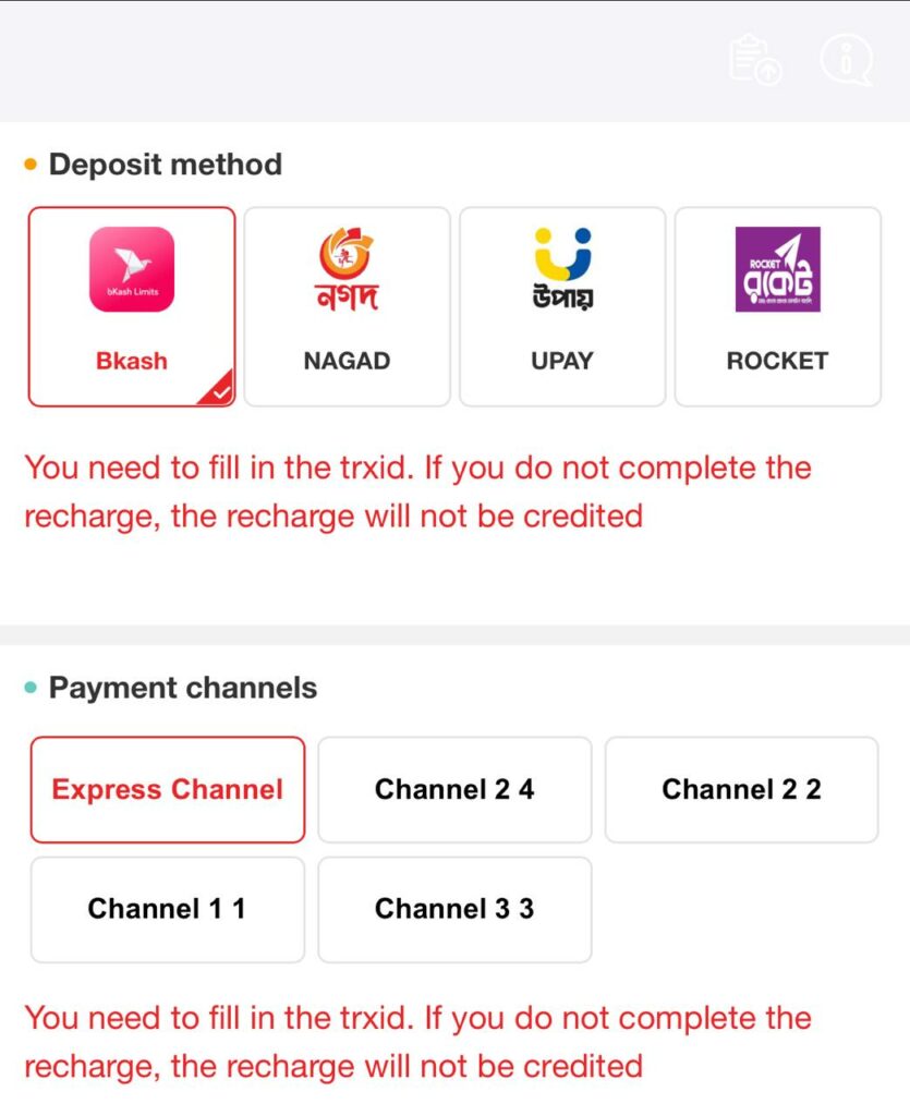 Deposit methods of Takabet