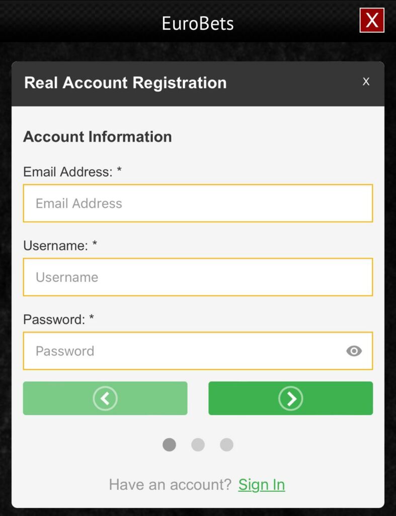 EuroBets Account Registration